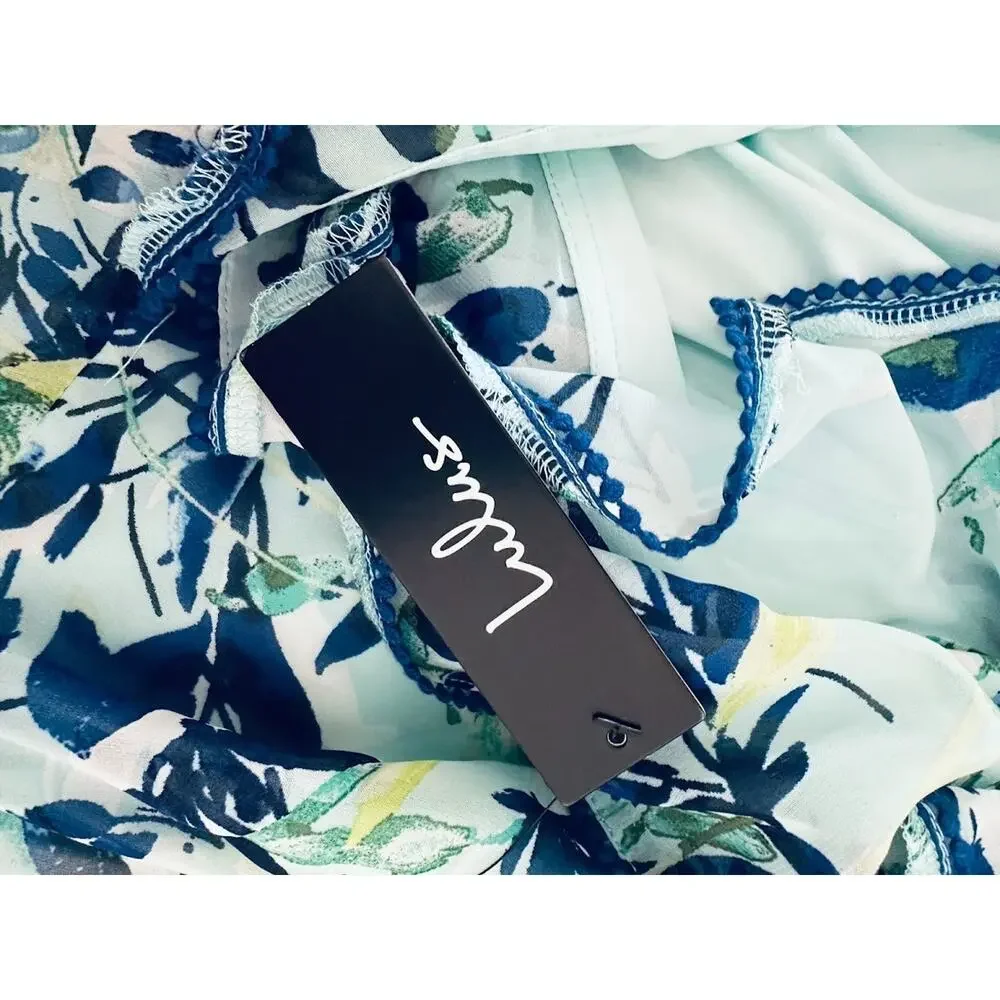 Lulus Sammi Light Blue Floral Print Ruffled Surplice Maxi Dress Size Large NEW - Picture 9 of 12